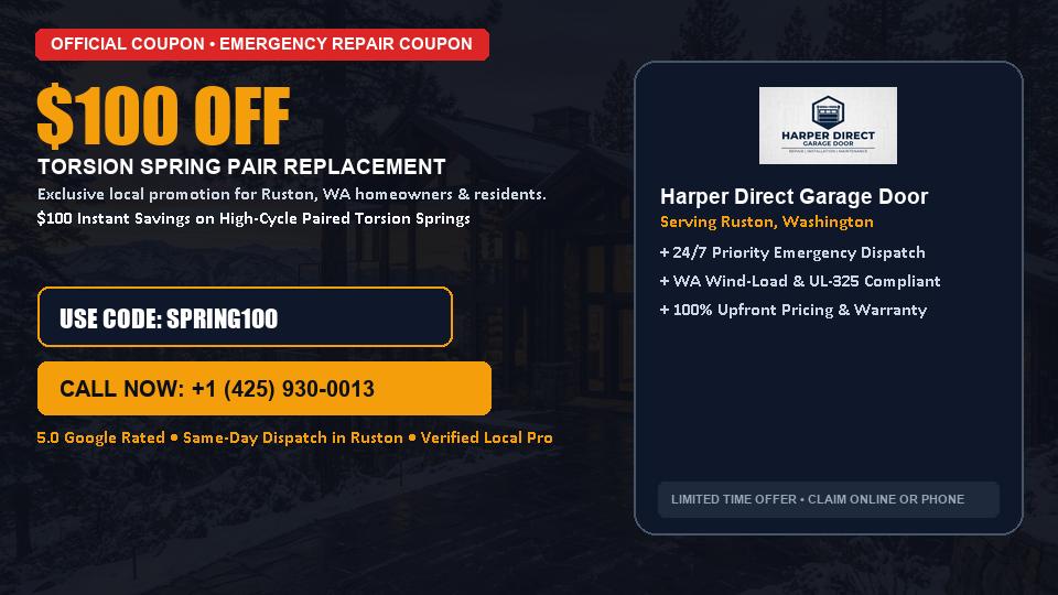 $100 OFF Dual High-Cycle Torsion Spring Replacement in Ruston, WA - Harper Direct Garage Door